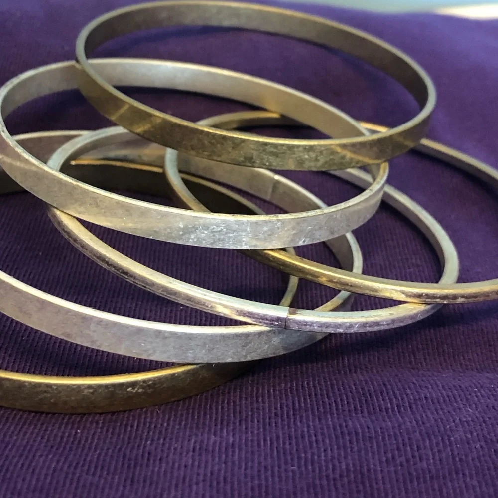 Gold and Silver tones Mixed Metal Bangle Bracelet Set - Women Jewelry